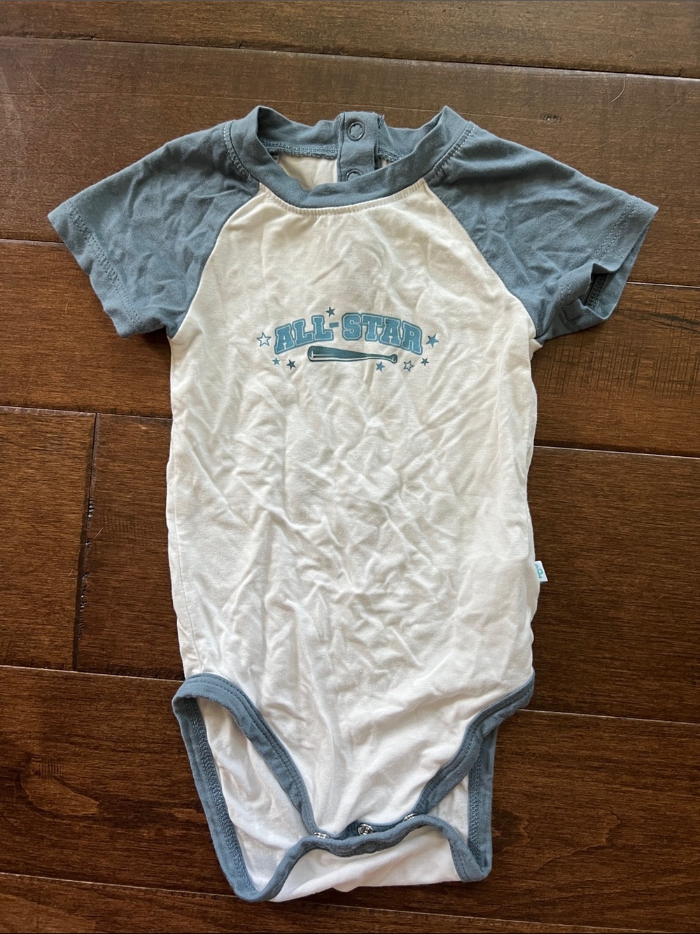 Posh Peanut White and Blue "All-Star" Raglan Baby Bodysuit